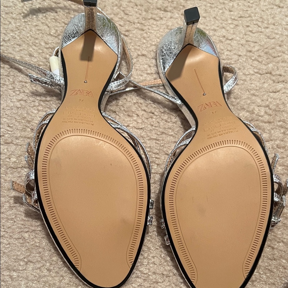 Zara Metallic Silver Heeled Sandals - Picture 3 of 3